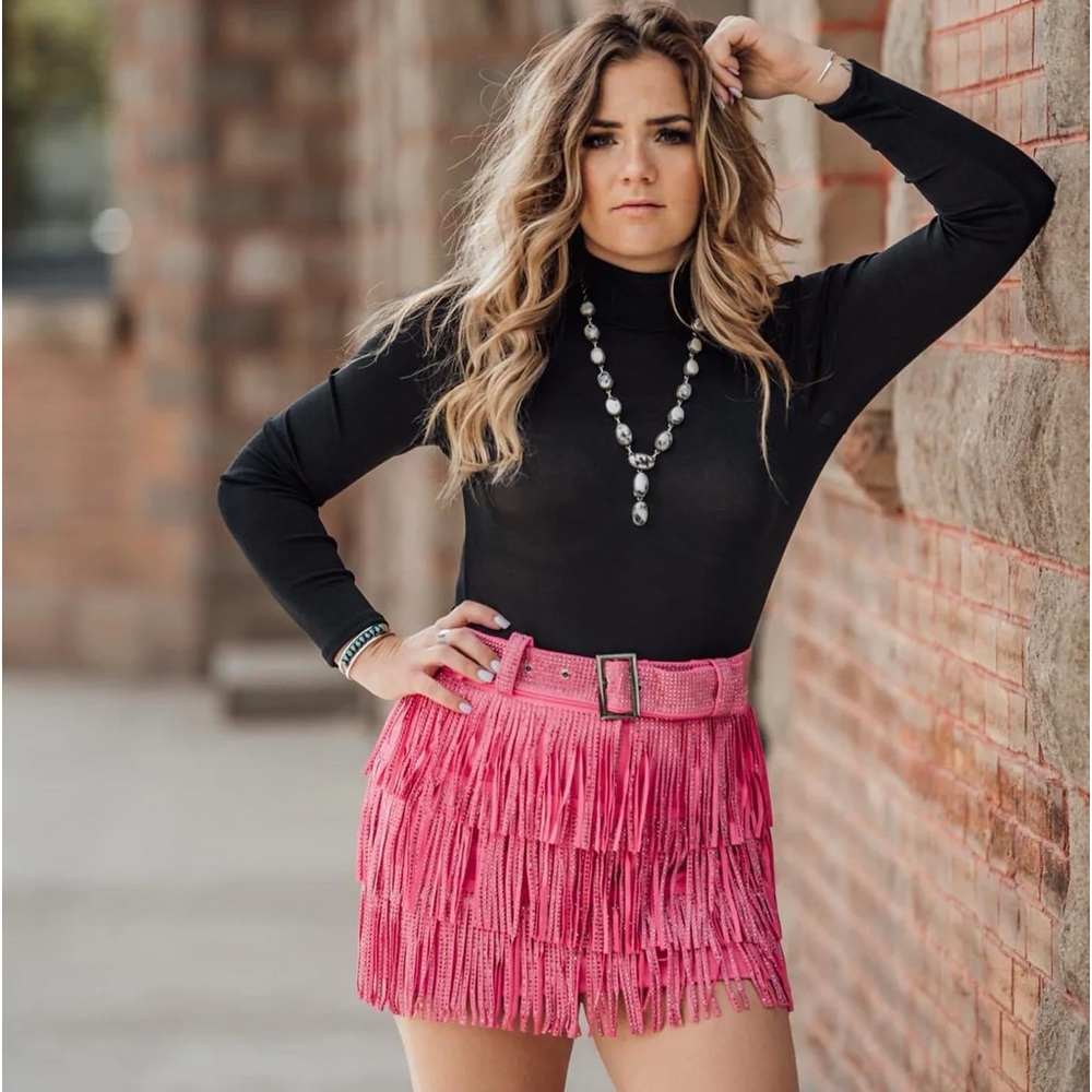 Hot Pink Fringe Skirt NWT